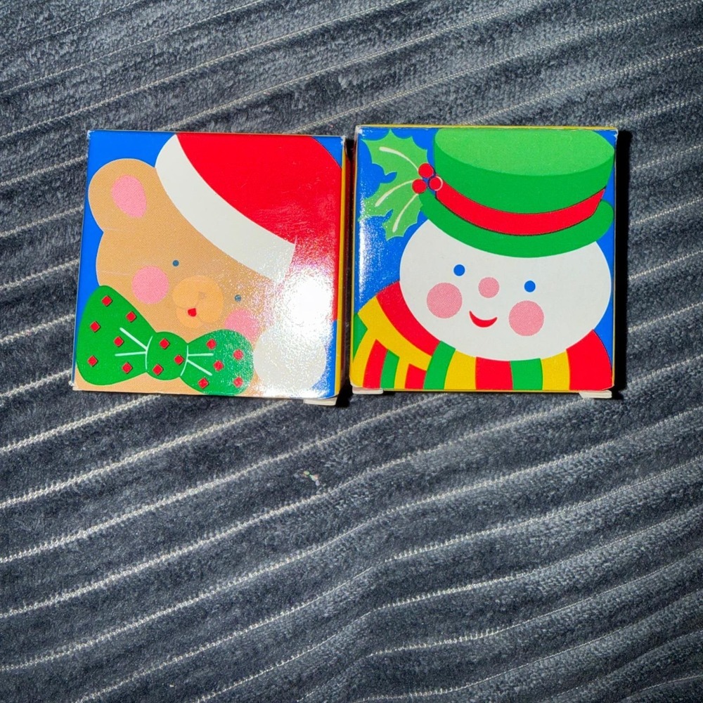 Vintage Avon Christmas Gift Boxes Teddy Bear Snowman Holiday Decor Set of 2